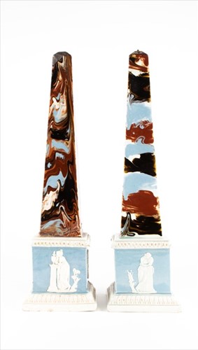 Lot 199 - A pair of late 18th century pearlware obelisks...