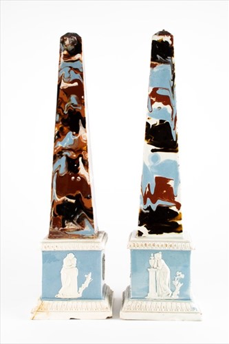 Lot 199 - A pair of late 18th century pearlware obelisks...