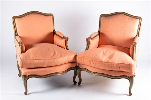 Lot 103 - A pair of Louis XV style French upholstered...