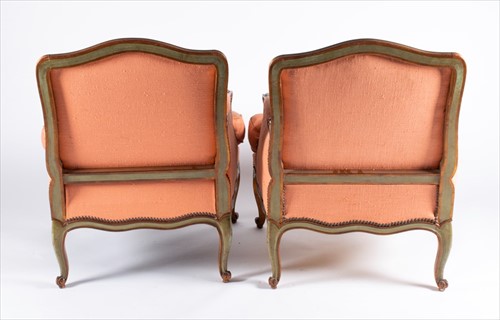 Lot 103 - A pair of Louis XV style French upholstered...