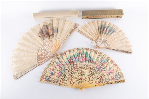 Lot 272 - A 19th century French lacework painted fan in...