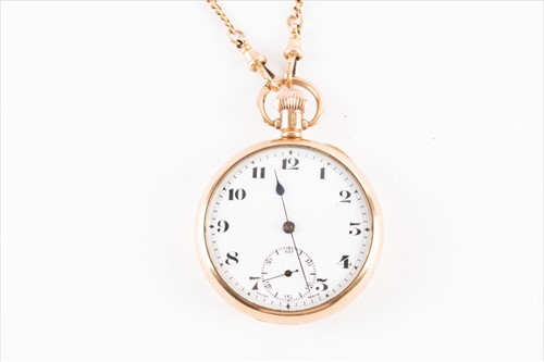 Lot 322 - A 9ct yellow gold pocket watch and Albert...