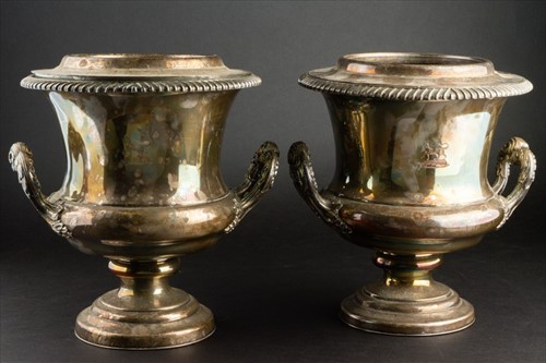 Lot 416 - A pair of George III Sheffield plated wine...