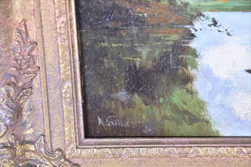 Lot 80 - A group of six oil landscapes, 19th century...