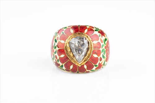 Lot 489 - An Indian enamel and diamond cocktail ring...