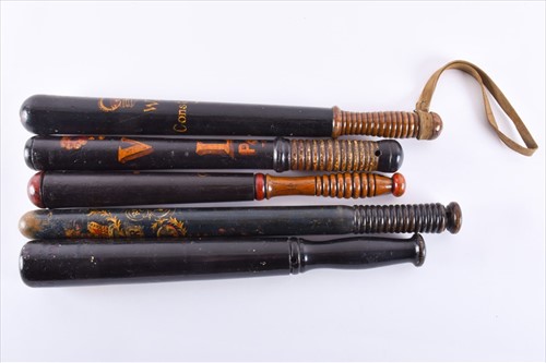 Lot 249 - A collection of five Victorian truncheons...