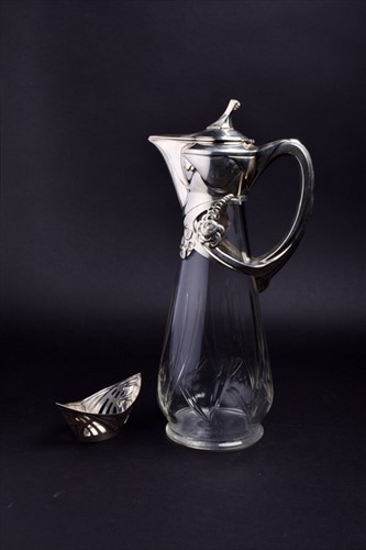 Lot 406 - A German silver mounted Jugendstil claret jug...