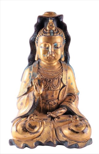 Lot 134 - A large Chinese gilt-bronze of a seated...