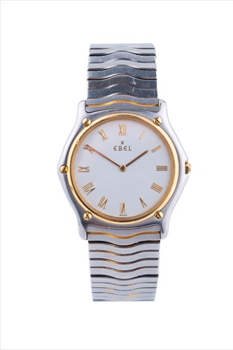 Lot 313 - An Ebel stainless steel watch the white dial...