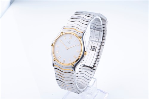 Lot 313 - An Ebel stainless steel watch the white dial...