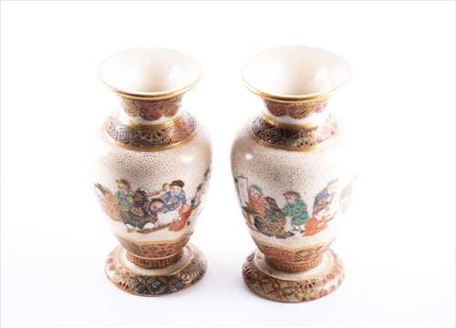 Lot 194 - A pair of Japanese miniature Satsuma vases...