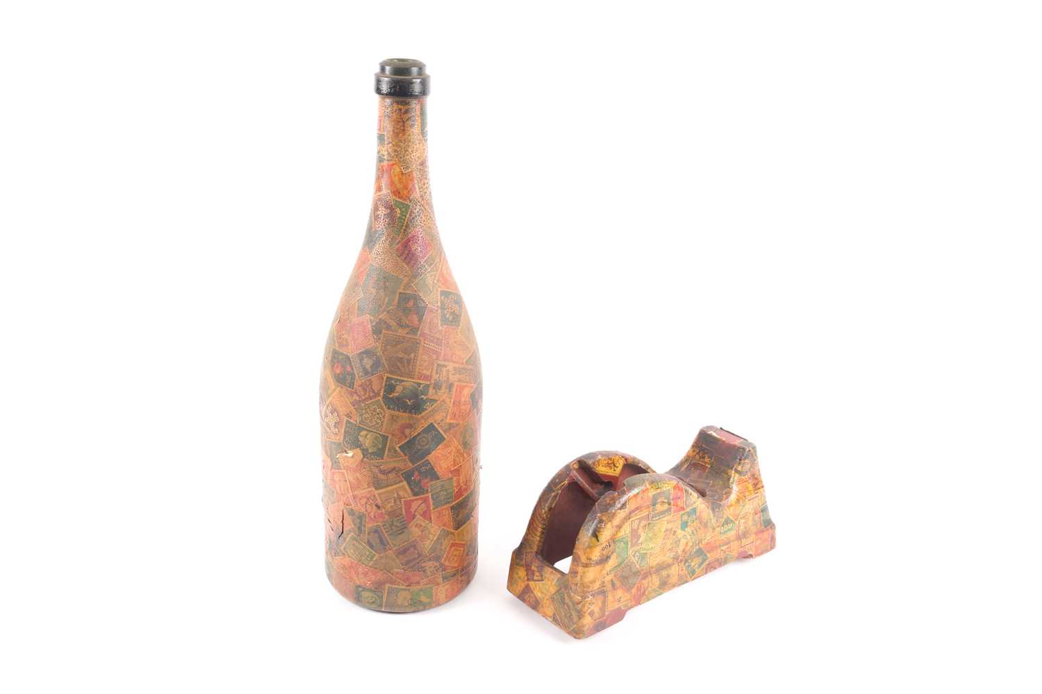 Lot 99 - A mid 20th century decoupaged wine bottle...