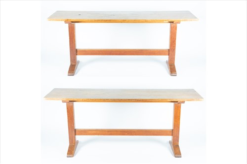 Lot 111 - A set of two Heals style oak refectory tables...