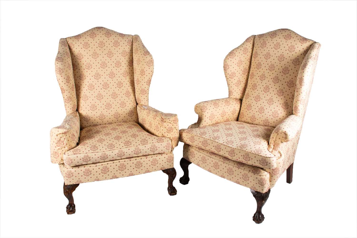 Lot 110 - A pair of Victorian style upholstered wingback...