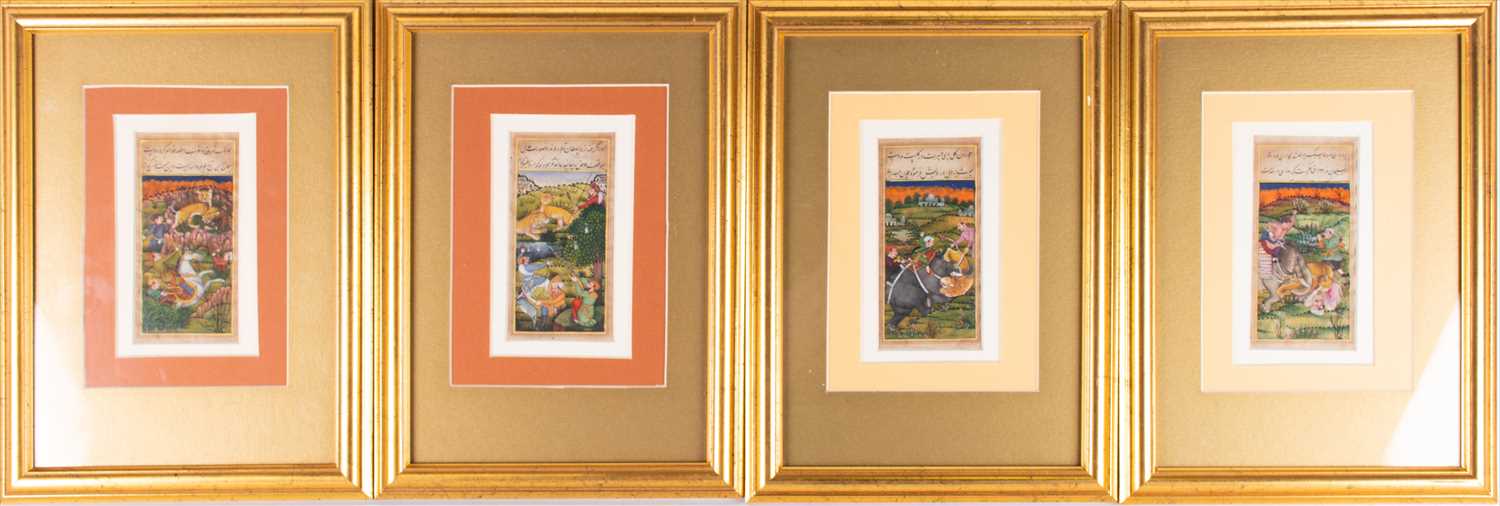 Lot 91 - A set of four Persian miniature paintings...