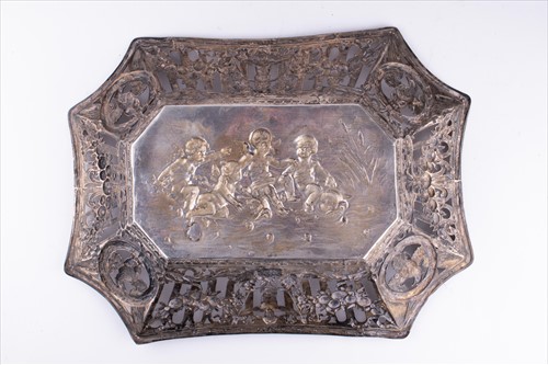 Lot 342 - A large Continental silver basket of shaped...