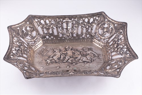 Lot 342 - A large Continental silver basket of shaped...