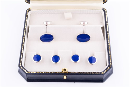 Lot 380 - A pair of silver and lapis lazuli cufflinks...