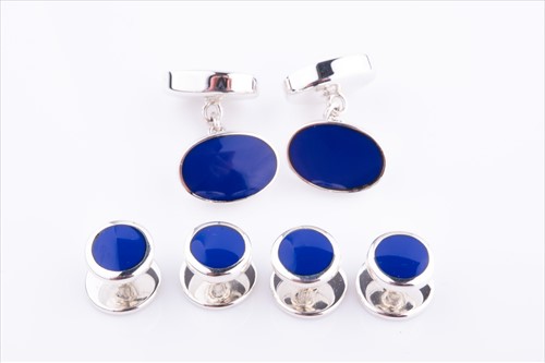 Lot 380 - A pair of silver and lapis lazuli cufflinks...