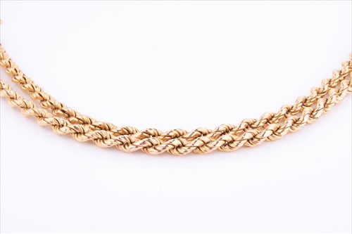 Lot 395 - A 9ct yellow gold rope-twist chain necklace...