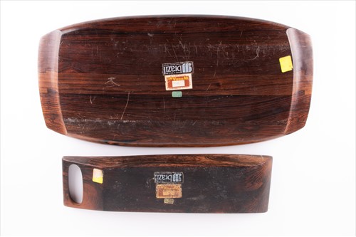 Lot 295 - Two mid century jacaranda wooden trays by Jean...