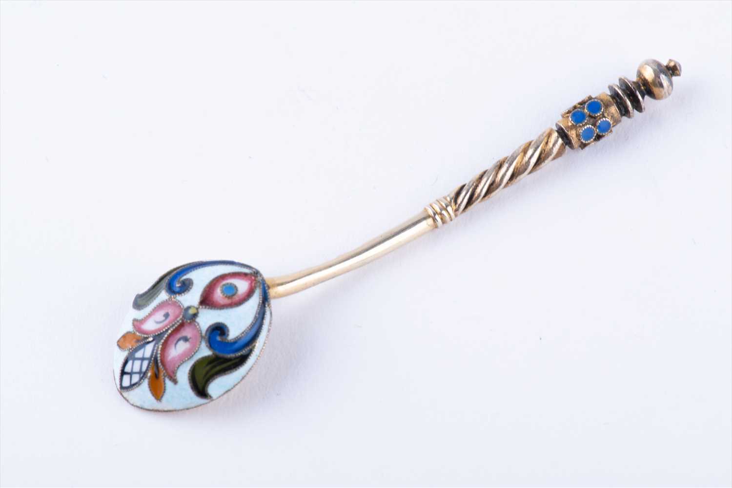 Lot 389 - A Russian silver and cloisonne enamel salt...