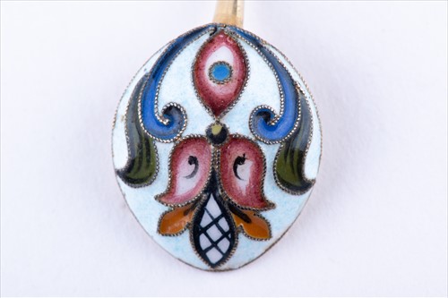 Lot 389 - A Russian silver and cloisonne enamel salt...