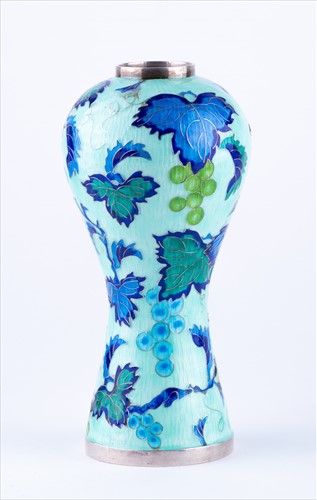 Lot 390 - A white metal cloisonné enamel vase decorated...