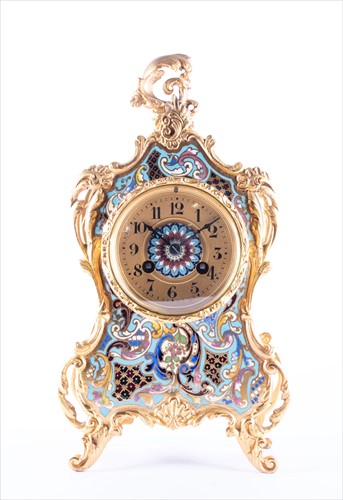 Lot 338 - A French Louis XV style champlevé enamel clock...