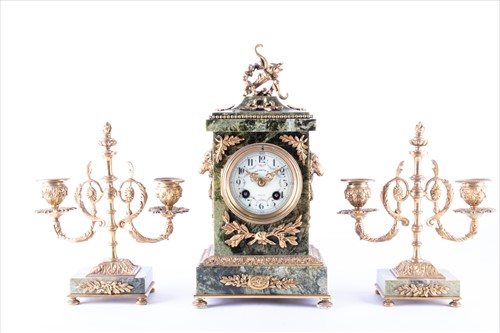 Lot 339 - A French Louis XVI style clock garniture...