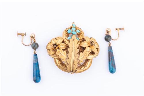 Lot 503 - A Victorian gilt metal and turquoise floral...