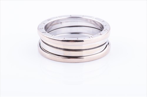 Lot 529 - Bvlgari. An 18ct white gold B.Zero ring size V,...