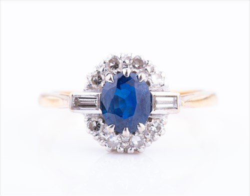 Lot 532 - An 18ct yellow gold, diamond and sapphire...