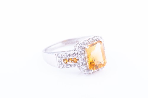 Lot 442 - A 14k white gold, diamond and citrine cocktail...