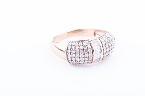 Lot 444 - A 9ct yellow gold and diamond ring centred...
