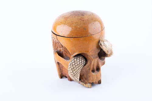 Lot 211 - An unusual Chinese skull shaped carved boxwood...