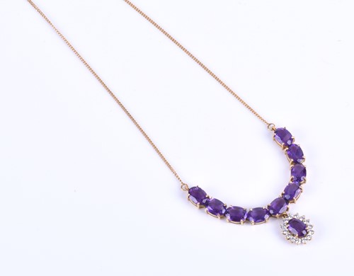 Lot 394 - A 14ct yellow gold, amethyst and CZ necklace,...