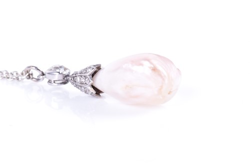 Lot 9 - A natural freshwater pearl and diamond pendant...