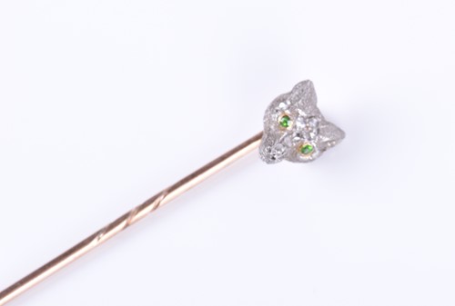 Lot 18 - A diamond-set fox head stick pin with...