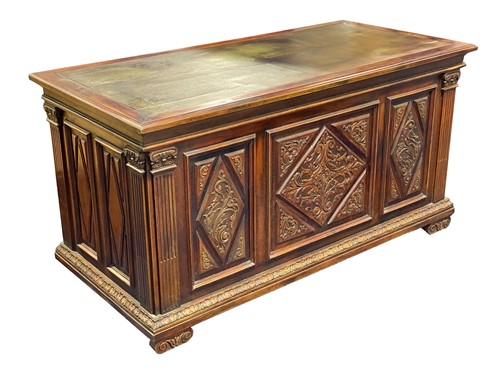 Lot 524 - A mahogany pedestal desk, the green leather...