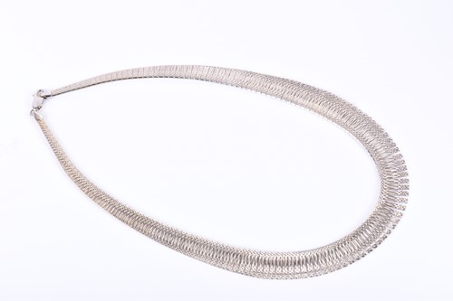 Lot 254 - A silver fanned-link necklace with engraved...