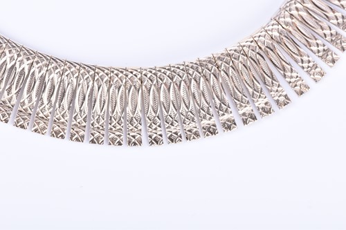 Lot 254 - A silver fanned-link necklace with engraved...