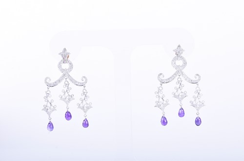 Lot 276 - A pair of diamond and amethyst chandelier...