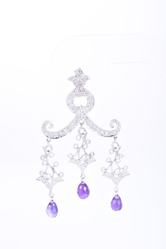 Lot 276 - A pair of diamond and amethyst chandelier...