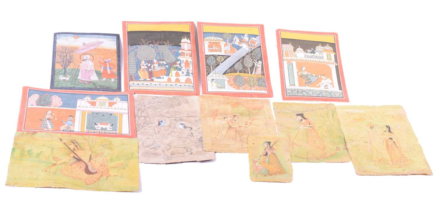 Lot 538 - A collection of twelve Indian miniature...