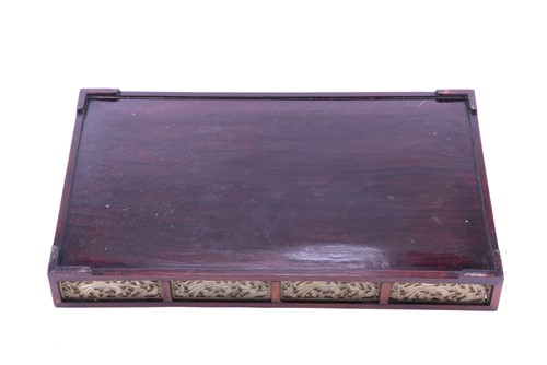 Lot 269 - A Chinese hongmu tray with pierced and carved...