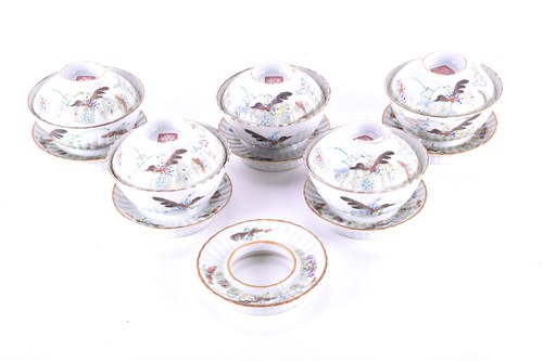 Lot 205 - A set of five Chinese rice bowls, covers and...