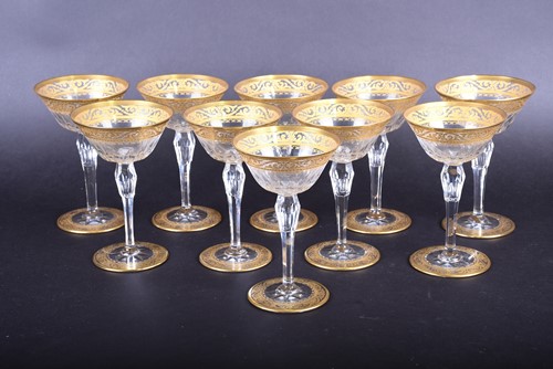 Lot 435 - A set of ten St Louis crystal glass champagne...
