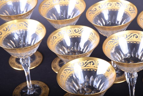 Lot 435 - A set of ten St Louis crystal glass champagne...