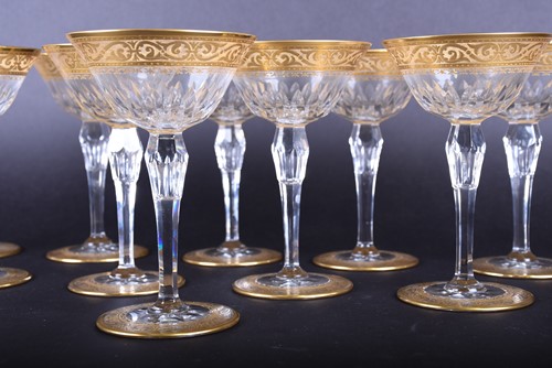 Lot 435 - A set of ten St Louis crystal glass champagne...